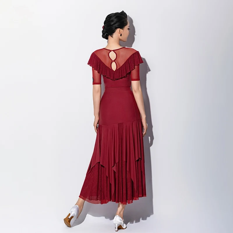 2025 ใหม่หรูหราโมเดิร์นเต้นรำชุดผู้หญิงตาข่ายลูกไม้ชุดวอลทซ์แทงโก้บอลรูมเต้นรำการแข่งขันเสื้อผ้า DN21434