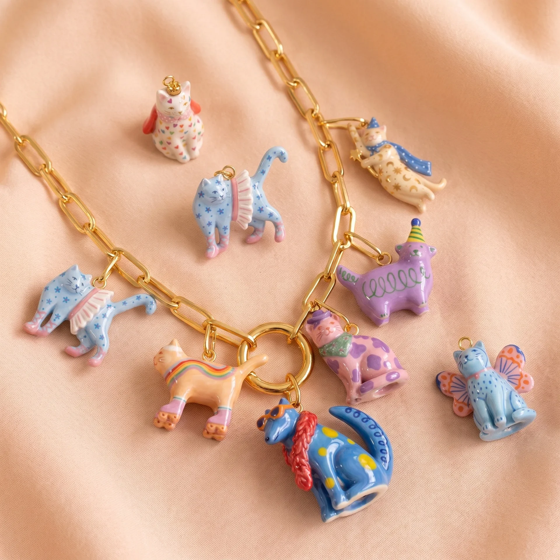 (Presale!)Creative Fantastic Cat Animals Series Pendant Copper Plate Gold Charms Jewelry Making DIY Handmade Craft Wholesale