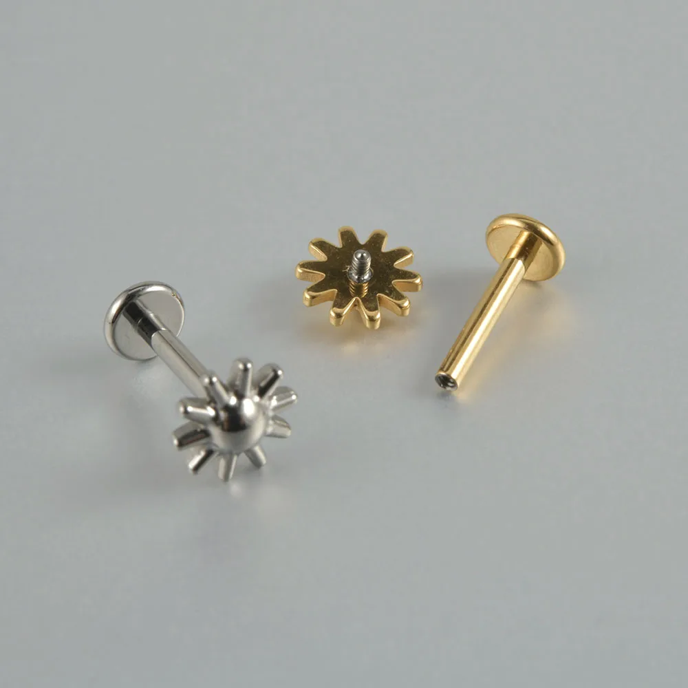 1Pc G23 Titanium Hexagram Star Earring Lobe Stud Sun Cross Zircon Inner Screw Helix Tragus Cartilage Labret Piercing Jewelry