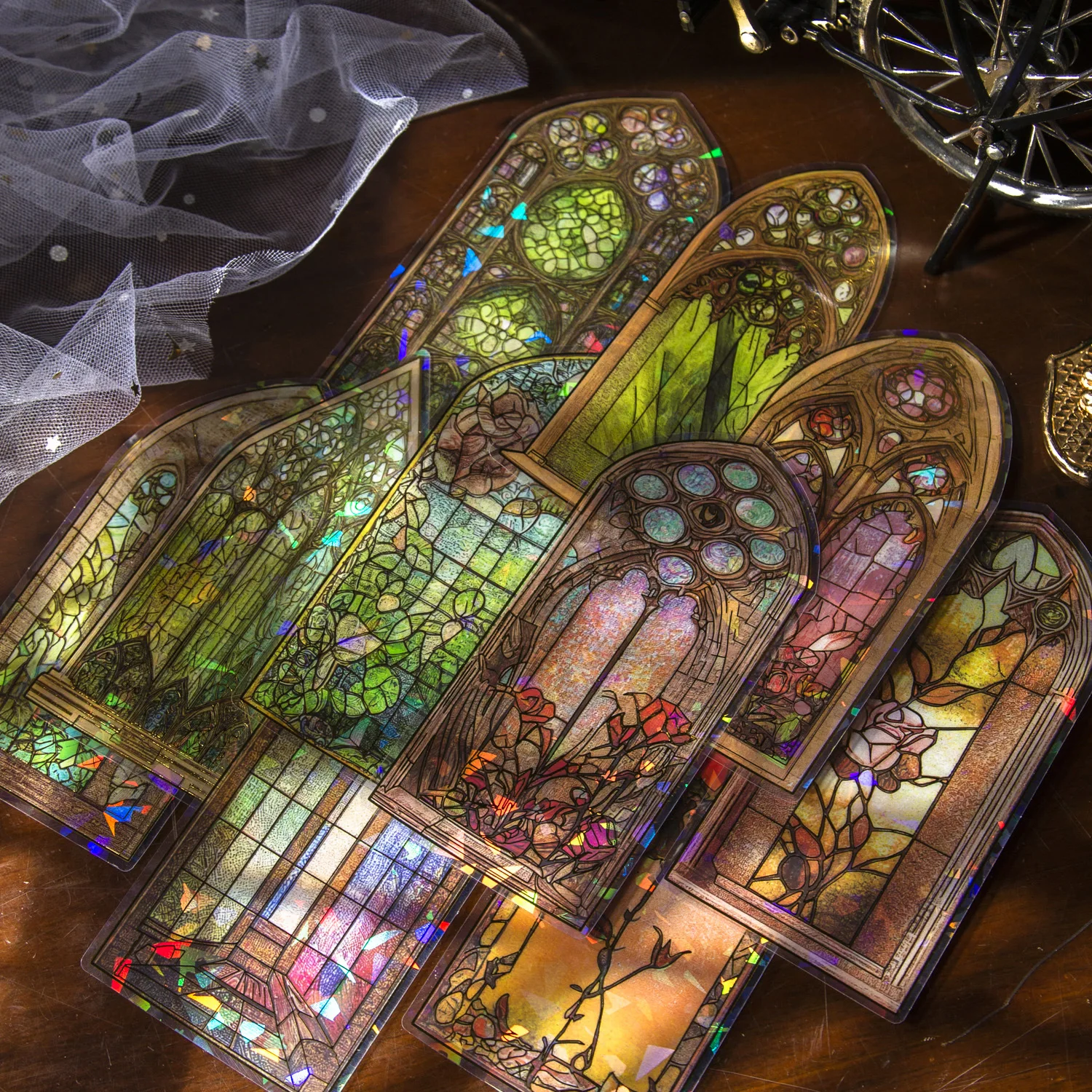 Stained Glass Foil PET Stickers Gothic Window Series for Scrapbooking Journaling Phone Case Laptop Decal Waterproof Self