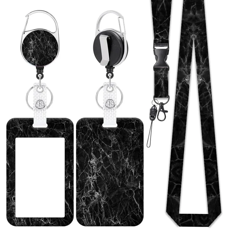 

Retractable ID Badge Holder with Breakaway LanyardHeavy Duty 360 Degrees Rotate Carabiner Clip Detachable Keychain for Nurse O