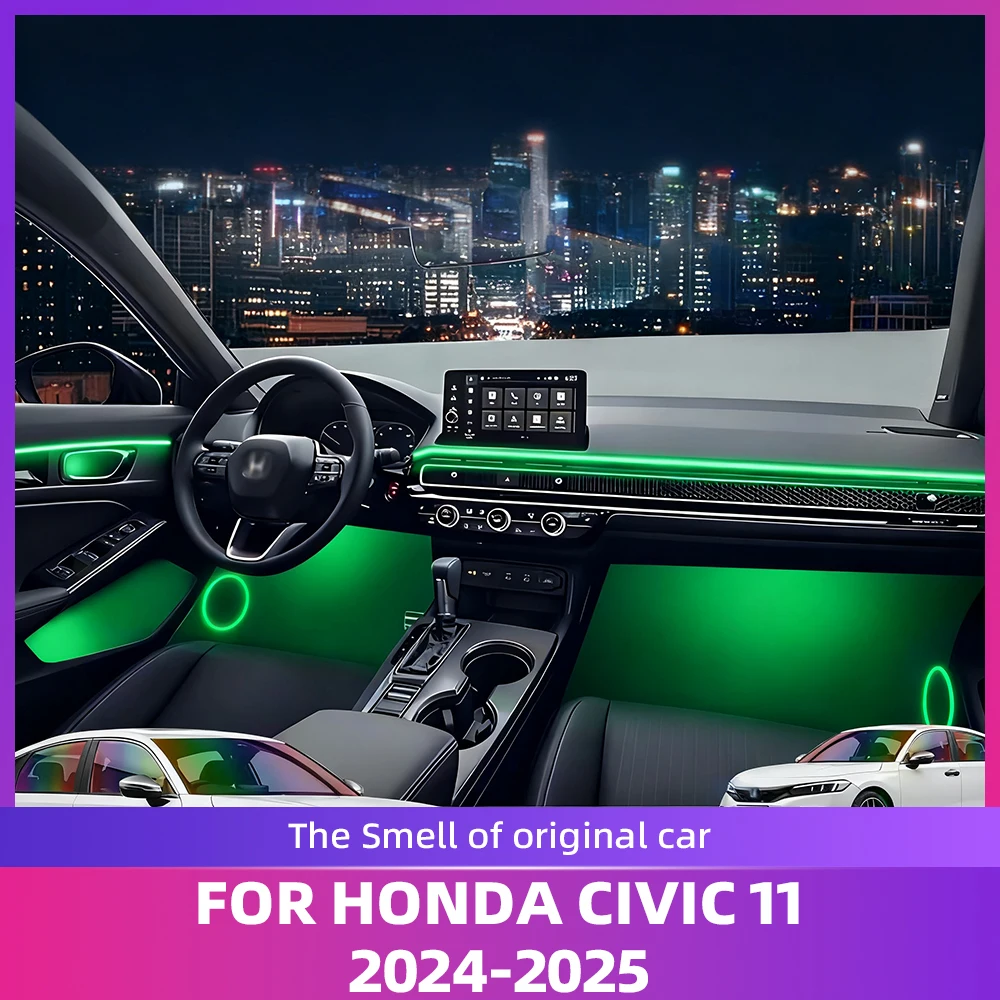 طقم سيارة مصابيح ديكور داخلي لهوندا سيفيك 11th Gen 2024-2025 شرائط إضاءة LED مع التحكم في التطبيق وتأثيرات RGB الحديثة