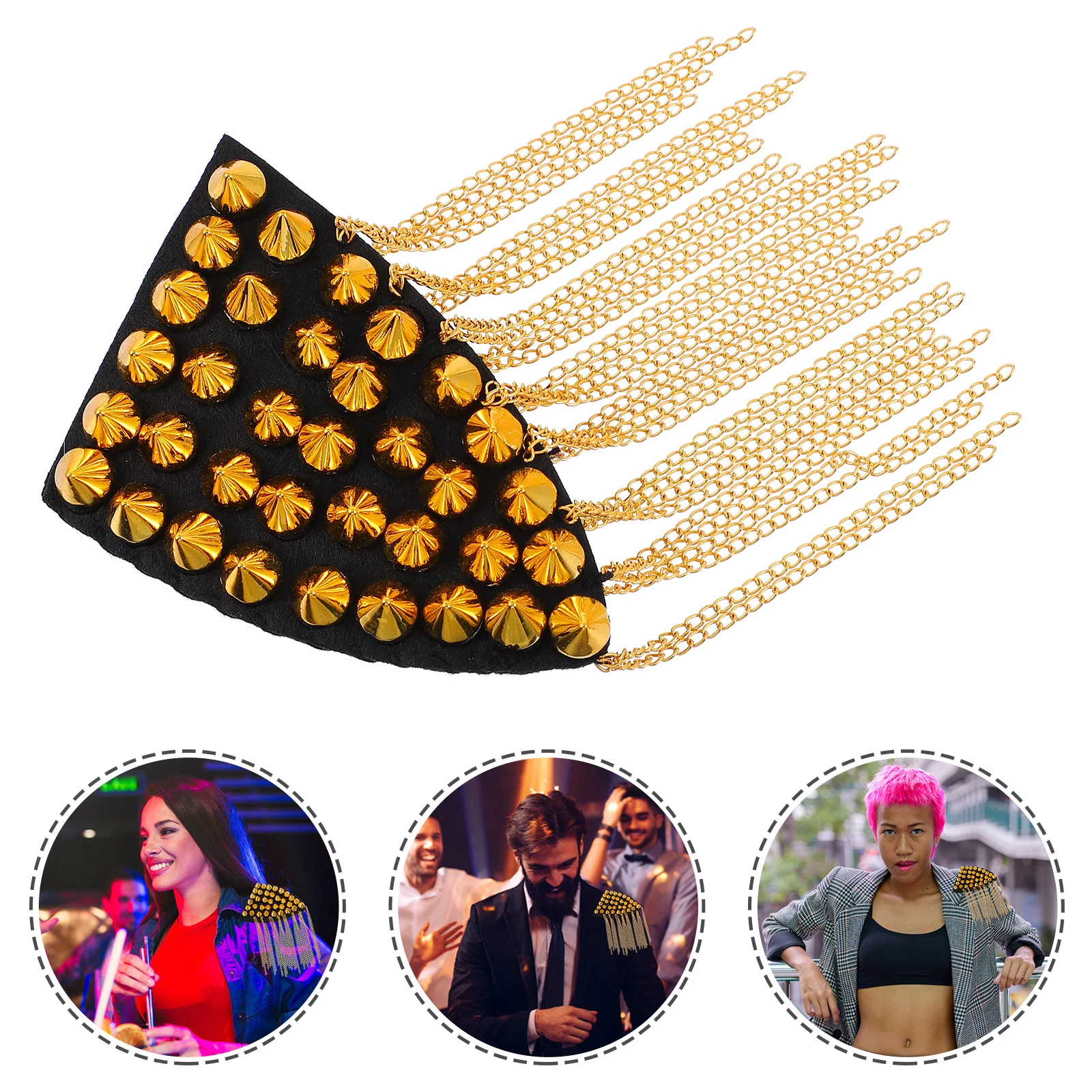 1個入り リベットタッセルチェーンショルダーエポレット ファッションユニフォームブレザーアクセサリー パフォーマンスコスチューム リベットショルダーエポレット