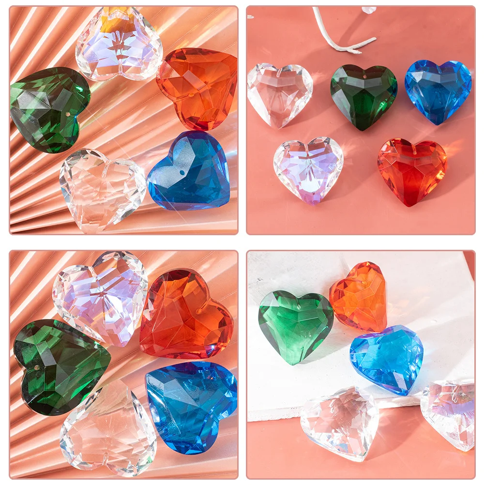 

5Pcs Crystal Heart Hanging Decor Exquisite Crystal Prisms for DIY Wedding Christmas Decorations Window Garden Decor
