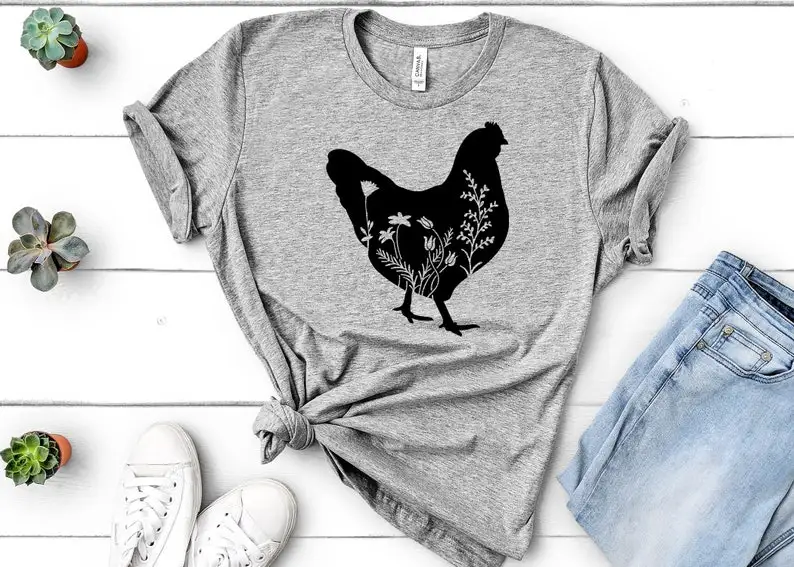 Floral Chicken Shirt Lover Women's Farm Whisperer Farm Girl Shirt Short Sleeve Top Tees 100% Cotton Streetwear Harajuku goth y2k