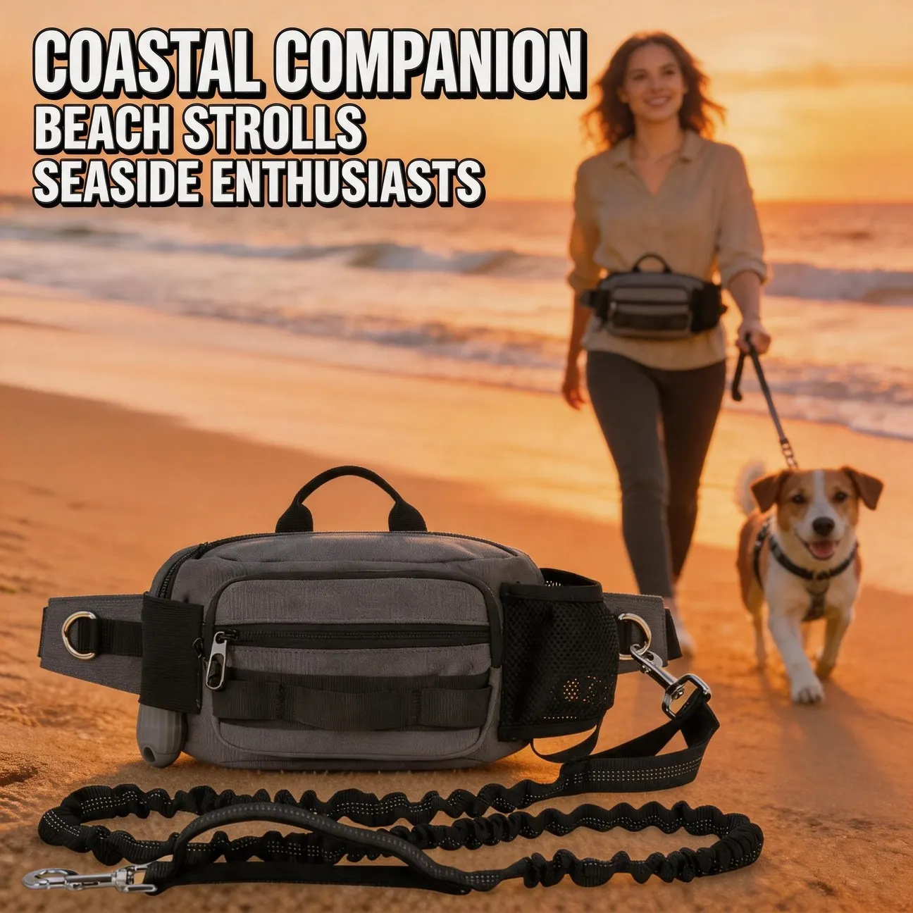 Pet Leash Waist Bag With Dog for Weekend Trip