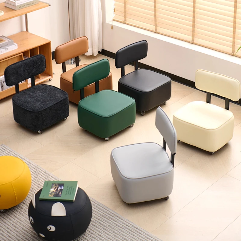 ‌Modern Rolling Stool, Silent Swivel Chair with Soft Backrest, Space-Saving Wheeled Seat, Stylish Home Office Companion