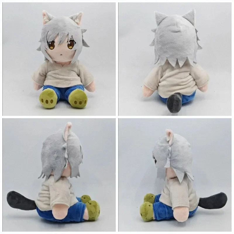 Cute Yani Neko Anime Plush Toy Grey Cat Ears Character Stuffed Doll Soft Flush Sitting Figure, Birthday Gift for Girls