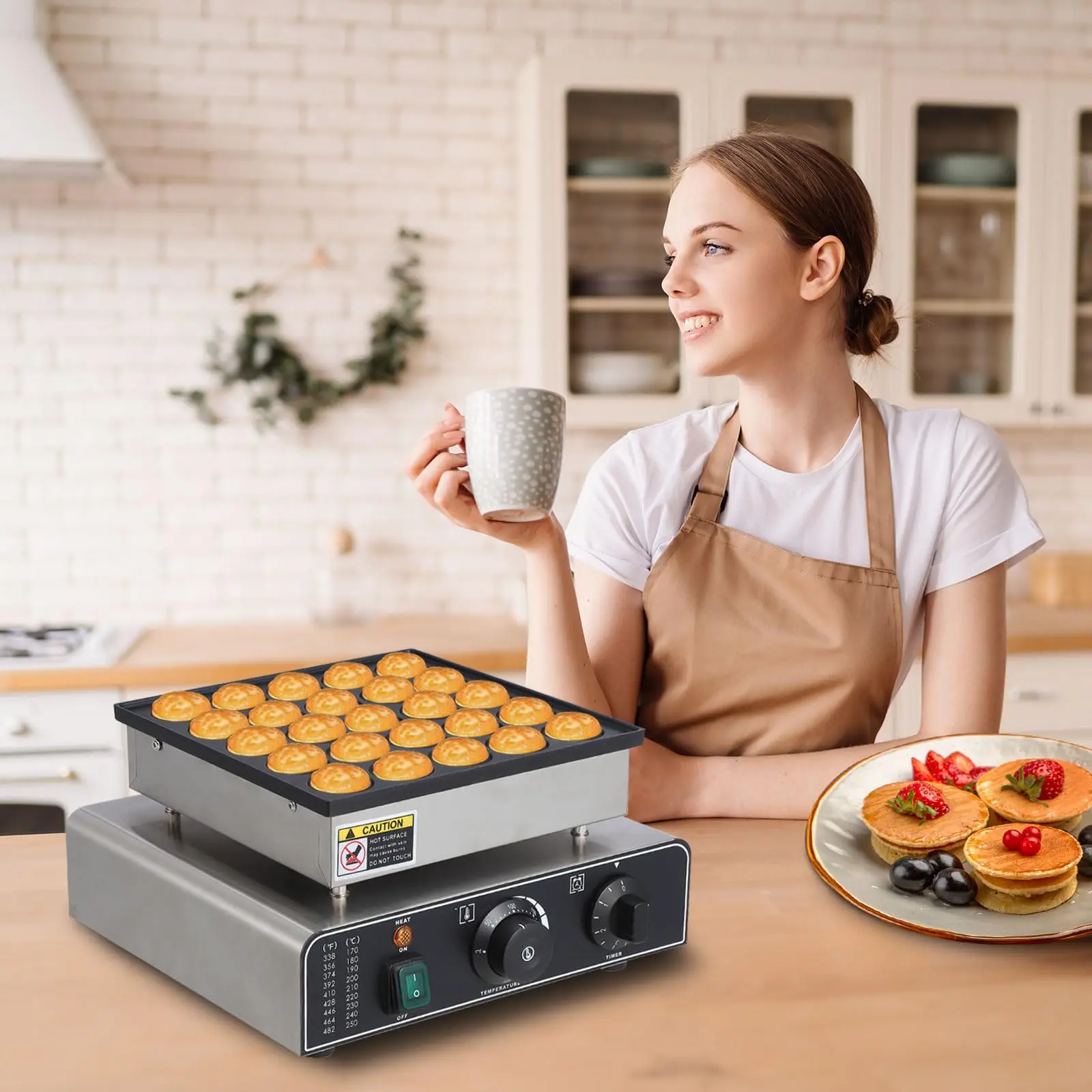 25 قطعة 850 واط غير لاصقة سهلة التنظيف صانع فطيرة صغيرة الهولندية Poffertjes شواء 122-572 ° مؤقت F Temp للمنزل التجاري