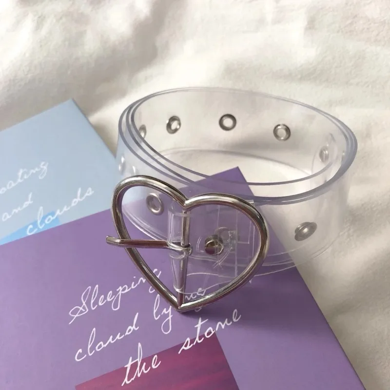 

Y2K Women Transparent Waistband Clear Pin Buckle Wide Waist Bands Waistband Invisible Punk Heart Square Waist Belt for Ladies
