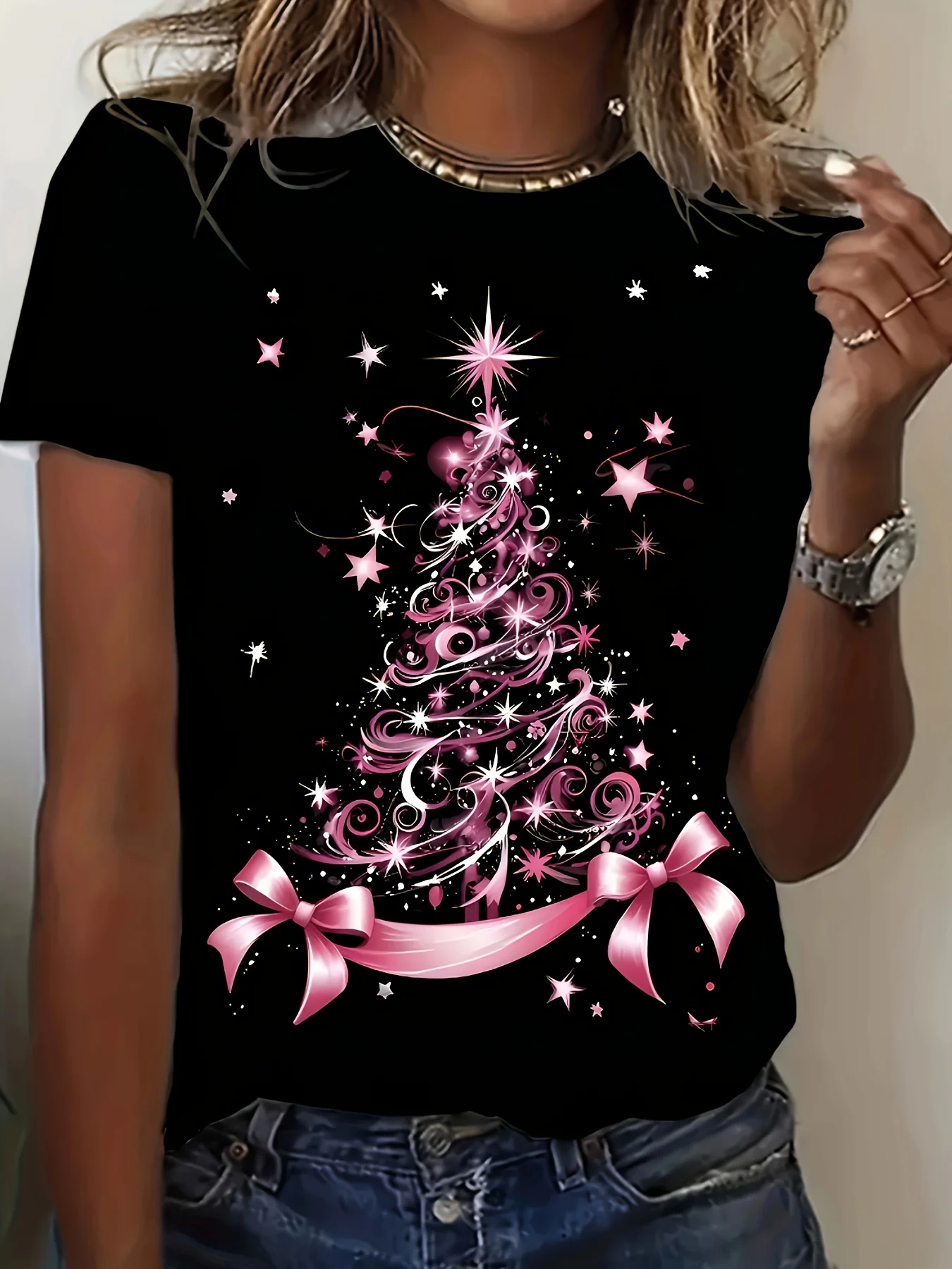 

Christmas-themed 3D Print Women's T-Shirt Leisure Fashion Street Crew Neck Oversized Short Sleeve Top Harajuku Y2k Woman Clothes