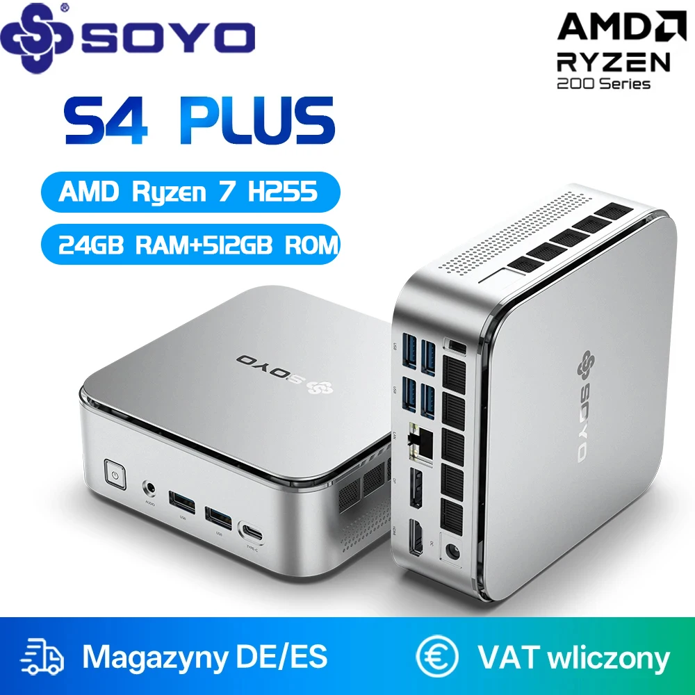 SOYO S4 Plus Mini PC AMD Ryzen 7 H255 CPU 24G DDR5 RAM 512GB SSD