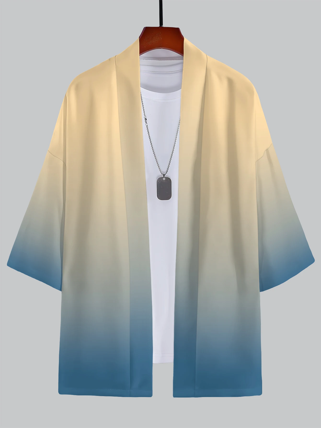 Men's Summer 3D Casual Kimono Set - Gradient Color & Japanese Art Styles