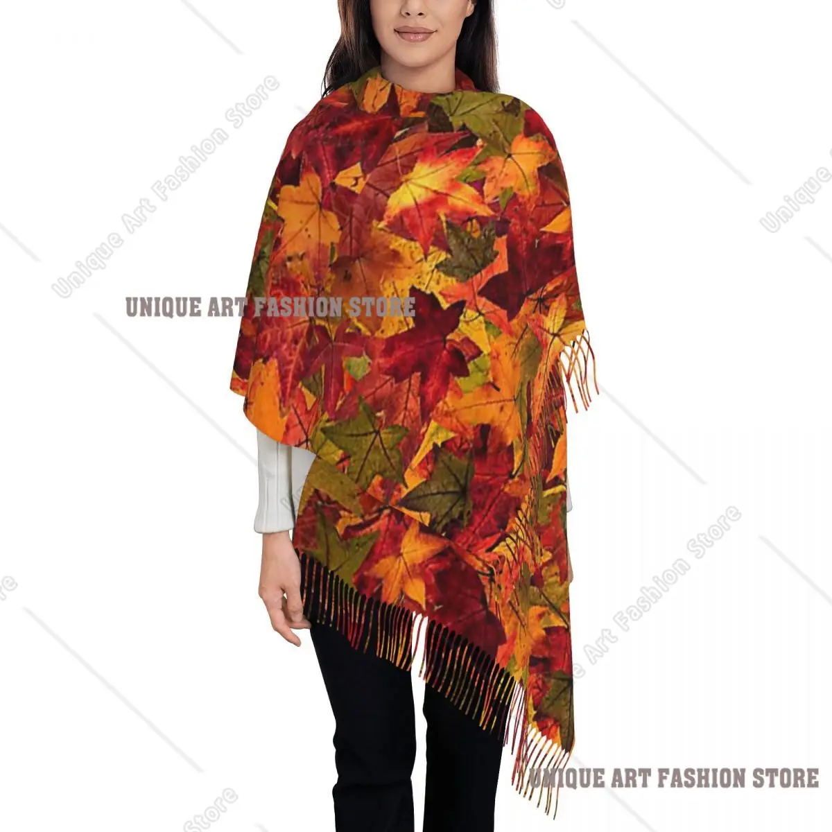 Autumn Leaves Scarf Tassel Scarves Women Soft Warm Shawls and Wraps Long Fall Winter Shawl Wrap