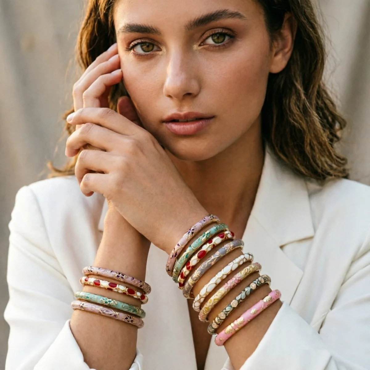 Mehrfarbige, mit tropfendem Öl bedruckte Blumen-Manschettenarmbänder für Damen und Herren, Vintage Boho Blatt Unregelmäßige Ovale Geometrische Armreifen Schmuck – Detail 20