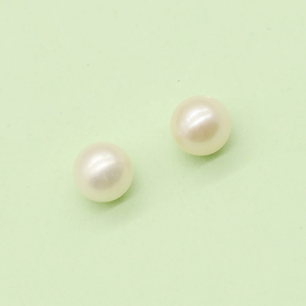 

8-9mm Near-Round Natural Freshwater Pearl Half-Drilled Loose Beads 1 Pair For DIY Elegant Women's Earring Jewelry Accessories