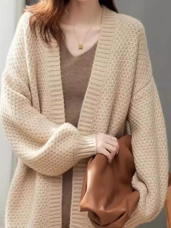 

Свободный женский открытый кардиган, трикотаж, весна-осень, модная корейская утягивающая верхняя одежда без пуговиц, обычная све V-Ne
