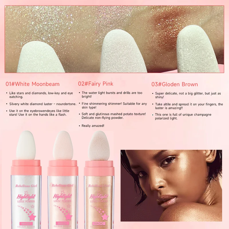 Glitter Highlighter Silk Touch Shimmering Powder Highlighter Makeup,Face Illuminator Sparkle Loose Powder Patting Powder Make Up