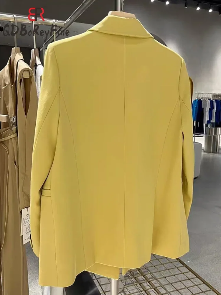 新しいオーバーサイズブレザー女性エレガントなオフィスレディース長袖トップスダブルブレストブレザー Mujer 春カジュアルスーツジャケットファム