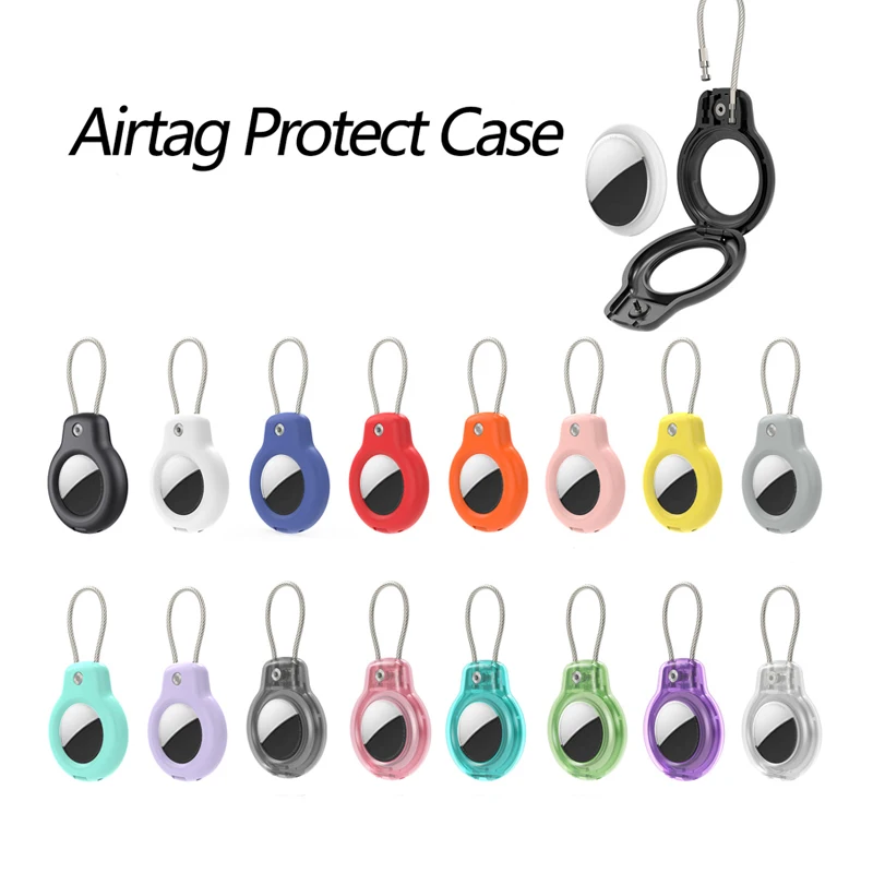 AirTag Keychain Secure Holder Air Tag Lock Case with Wire Cable Compatible with Apple AirTag Key Ring Pets Luggage Tag for Keys