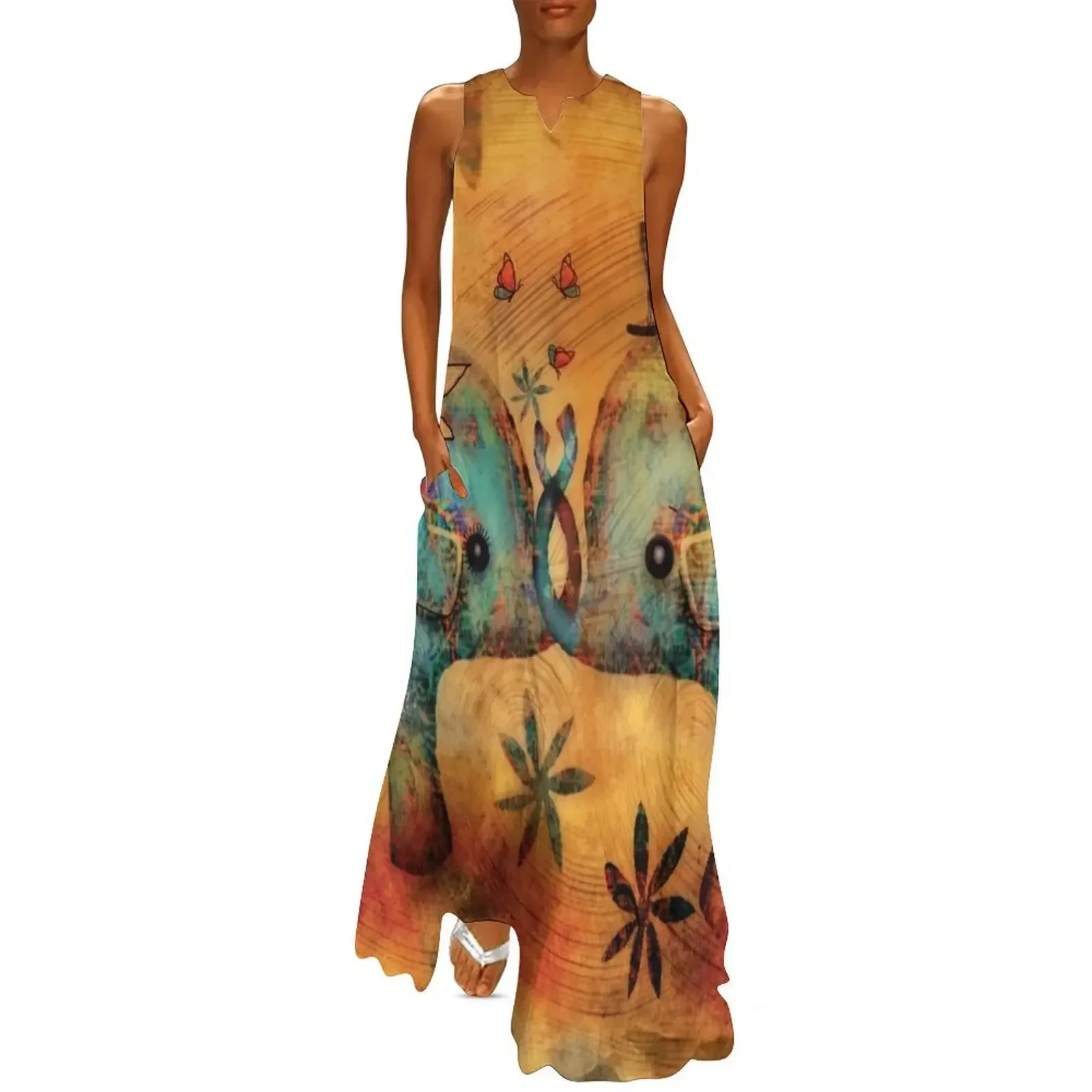 

Vintage Elephants Long Dress sexy short dresses daring sexy dress elegant dresses for women Woman's evening dress