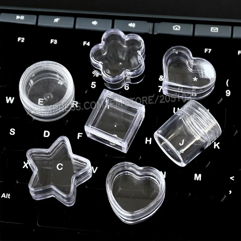 Unghie artistiche piccolo box acrilico trasparente contenitore star piazza rotonda cuore per profumo diy accessorio dei monili perline di plastica