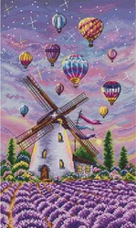 Mill In Lavender Field Scenery 14CT Unprinted Top Quality Cross Stitch Kits Embroidery Art DIY Handmade Needlework Home Decor