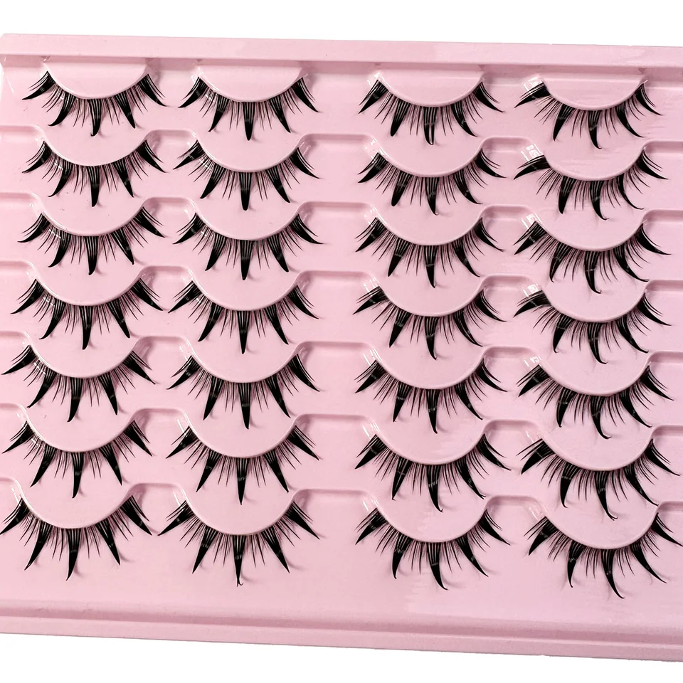 Nuevo 14/10/7/5 pares Pestañas manga naturales, suaves, cruzadas, banda transparente, pestañas postizas tipo muñeca para extensión cosplay 2