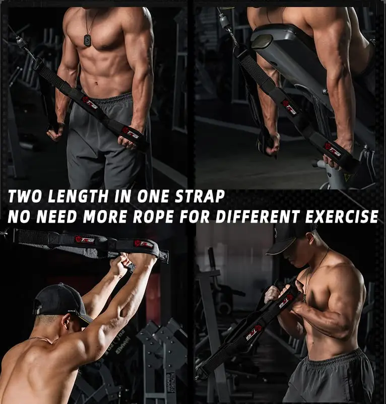 Tricep Rope Long Tricep Pull Down Gym Fitness Rope Cable Attachment with 2 Sets of Handles for Push Downs Crunches Facepulls