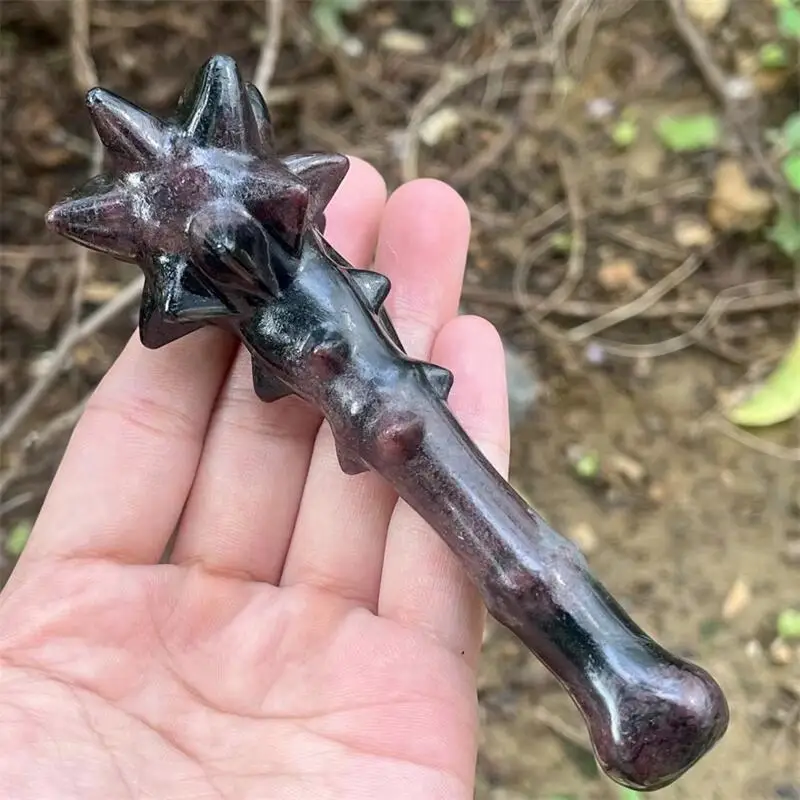 Natural Garnet Mace Skull Wand Carving Reiki Healing Sceptre Magician Wand For Home Decoration Gift 1pcs