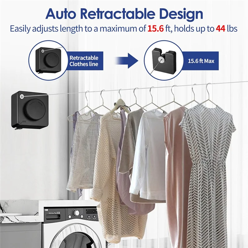 

ABJO-Retractable Clothesline Indoor Outdoors,14Ft Heavy Duty Clothes Drying Laundry Line, Wall Mounted Clothesline
