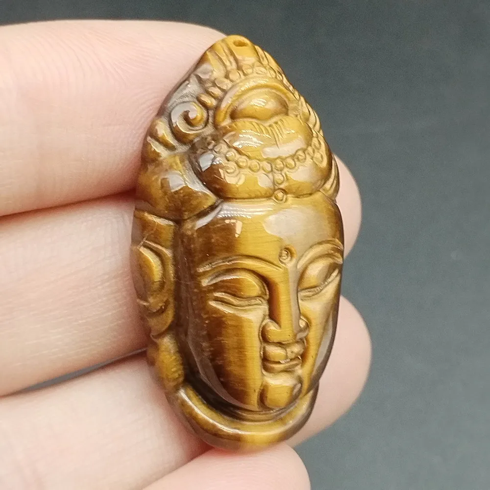 

Сертифицированный кулон из натурального камня тигрового глаза с резной головой бога Гуаньинь Кван Инь