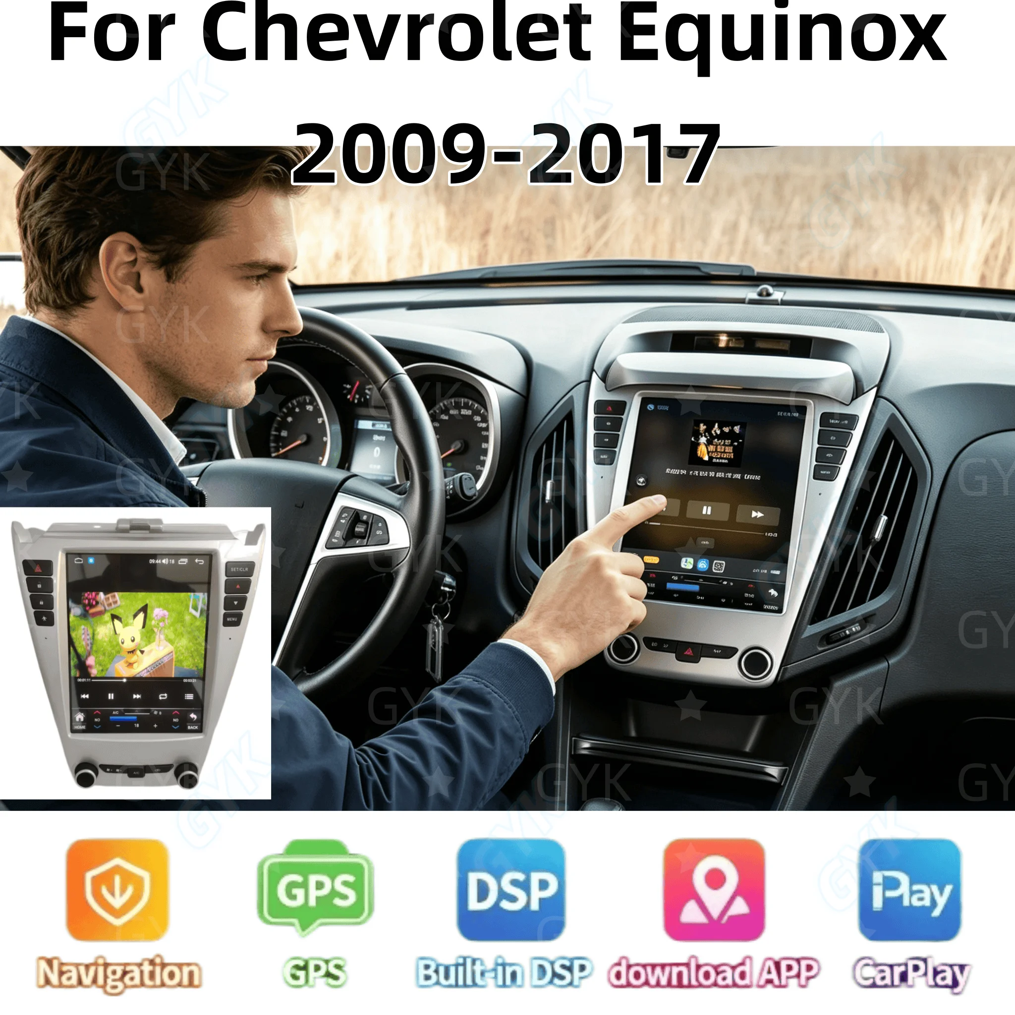 10.4inch Car Multimedia Video Player For Chevrolet Equinox 2009-2017 Android14 Auto Radio GPS Navigation Carplay 4G 360 Camera