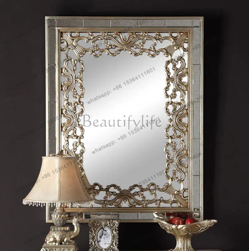 XX American retro carved fireplace decorative mirror living room hanging mirror model room mirror customization