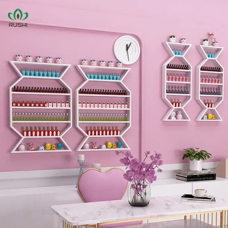 Finger Nail Polish Shelf Wall-Mounted Manicure Display Rack Internet Celebrity Nail Polish Glue Holder Nail Salon Wall Shelf