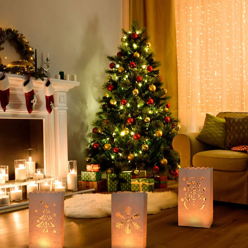 30 Stück Weihnachtstüten, aushöhlen, schwer entflammbar, Papiertüten, dekorative Halter für Partys, Zuhause, Weihnachten, romantisch