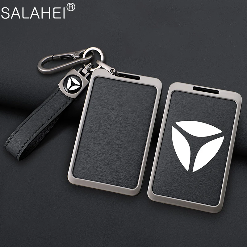 Zinc Alloy Leather Car Logo Key Cover Case Smart Card Keyring Protection Shell Holder For YADEA DS5 DN2 DE3 Keychain Accessories