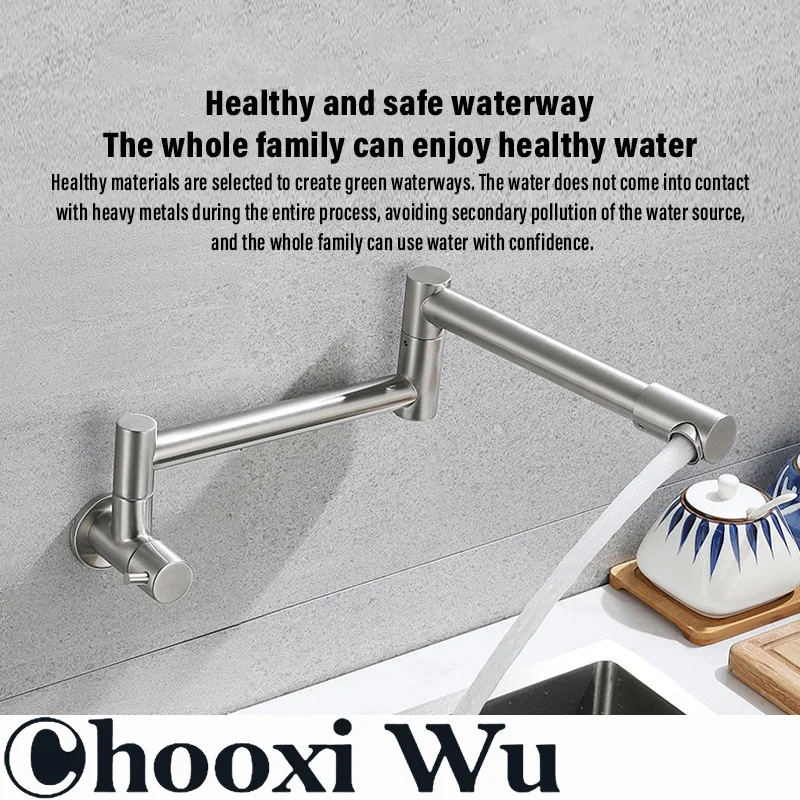 304 stainless steel kitchen single cold water faucet, 360° rotation, honeycomb bubbling water, foldable to save space