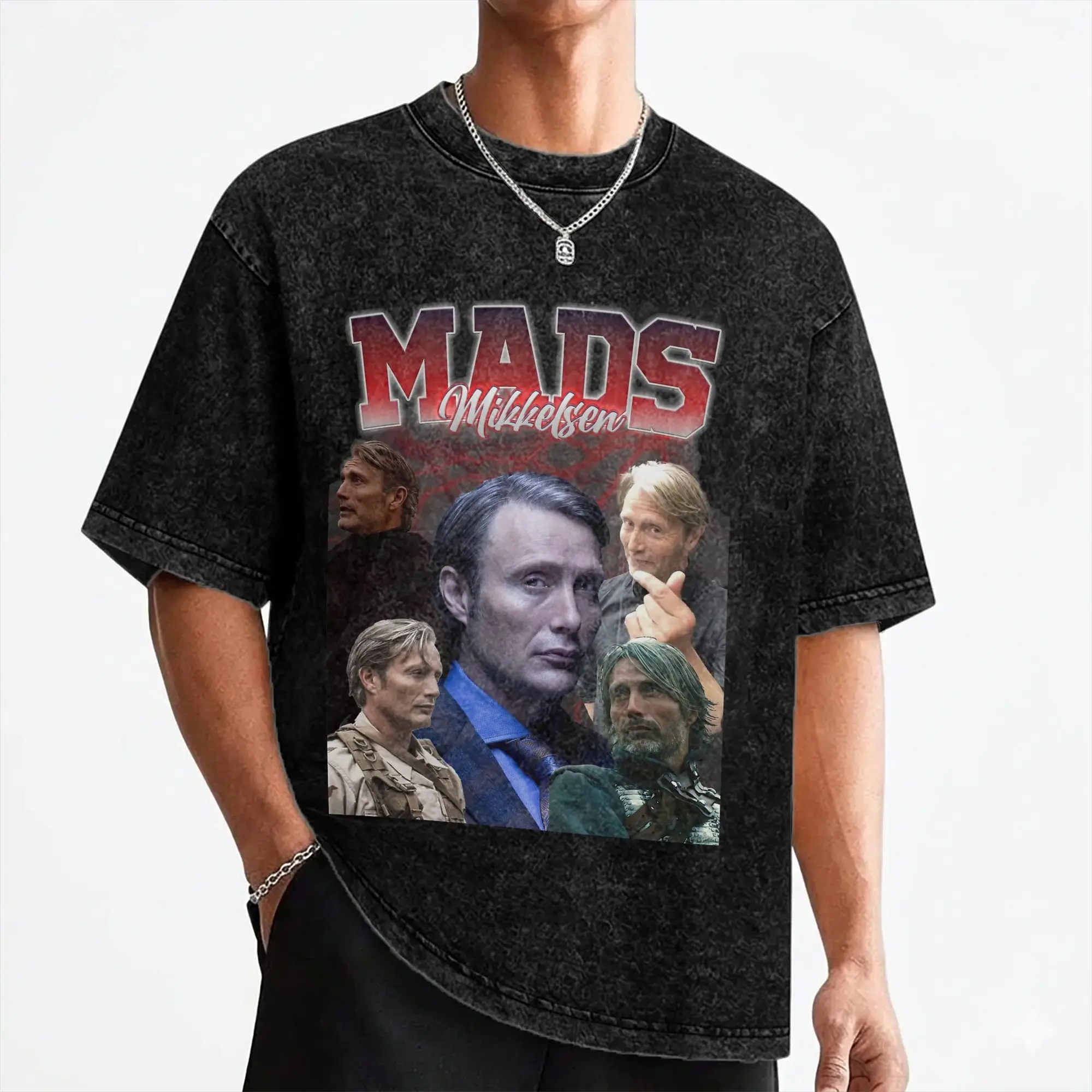 Mads Mikkelsen T Shirt Washed Short Sleeve Street T-Shirt  Retro for Men Women Streetwear Printed Tees