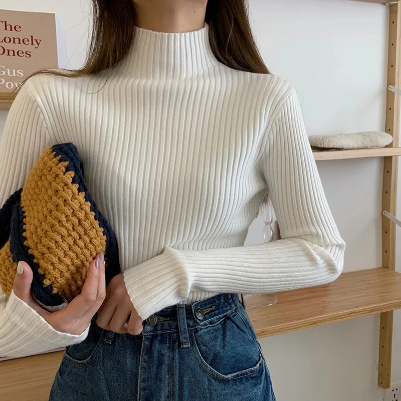 AOSSVIAO 2026 Chic Autumn Winter Sweater Women Pullovers Long Sleeve Casual Turtleneck Warm Basic Sweater Knit Jumpers Top