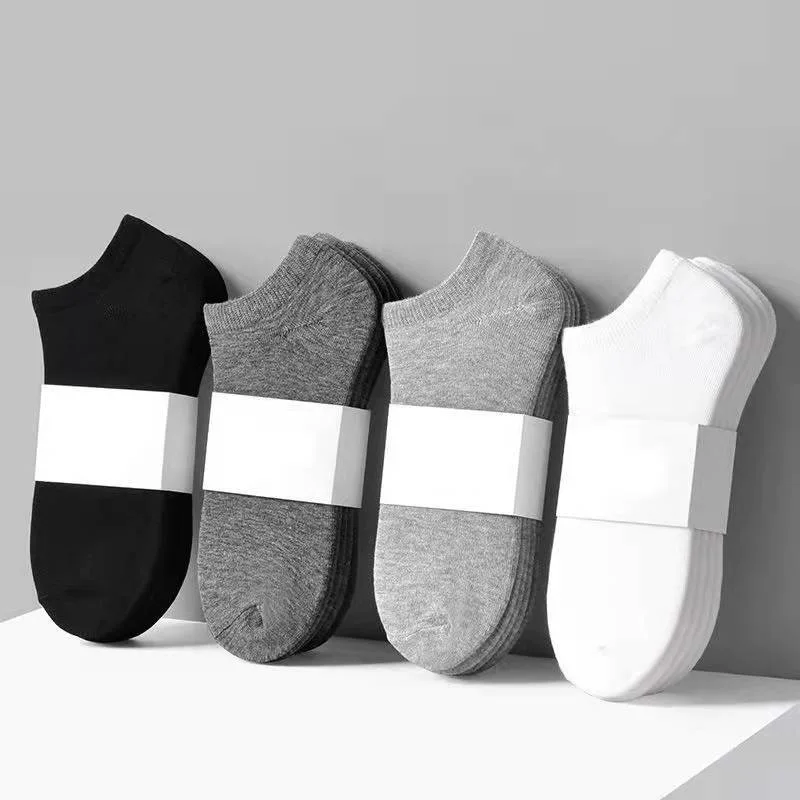 5 pairs Men's and women's socks Low neckline Breathable business boat socks Solid color Comfortable ankle casual Gray white Blac