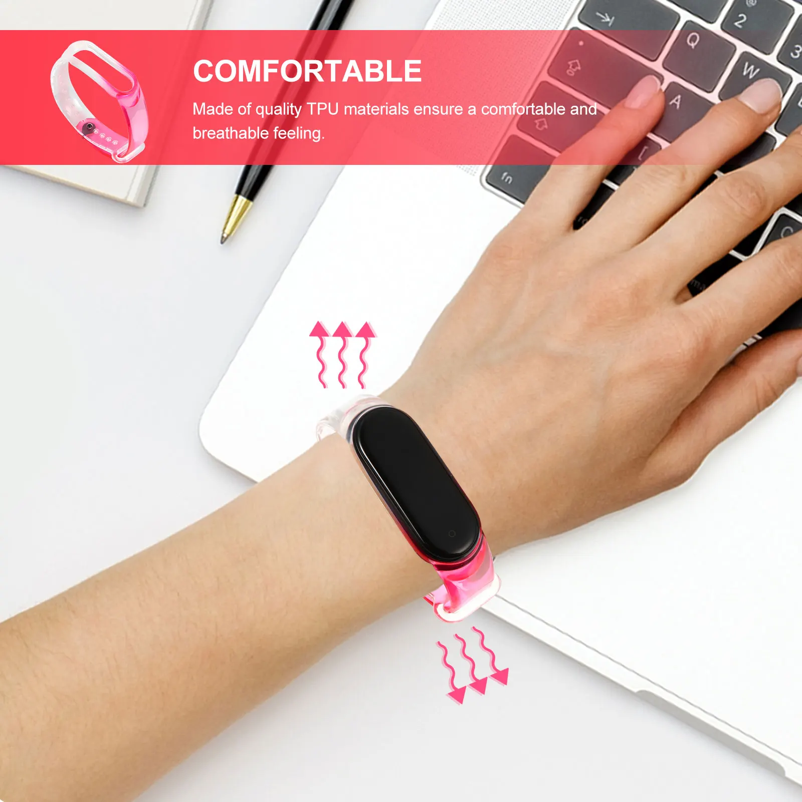 

1PC Transparent Watch Band for 5 Rose Red TPU Strap Adjustable Length Fashion Wristband Replacement Smartwatch