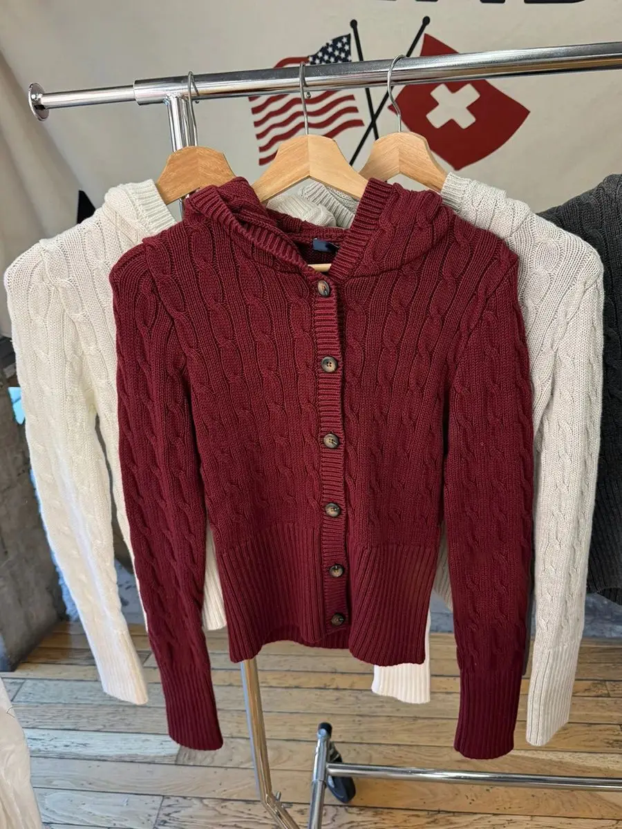 Navy Twist Blume Pullover Strickjacke Frauen Einreiher Langarm Dünne Kurze Pullover Herbst Vintage Süße Gestrickte Hoodies