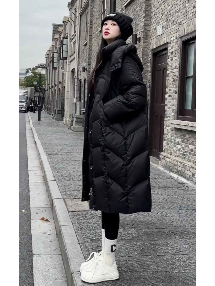 

Женская пуховая куртка Ele с длинным капюшоном, легкая теплая зимняя верхняя одежда из белого гусиного пера, модная уличная одежда...