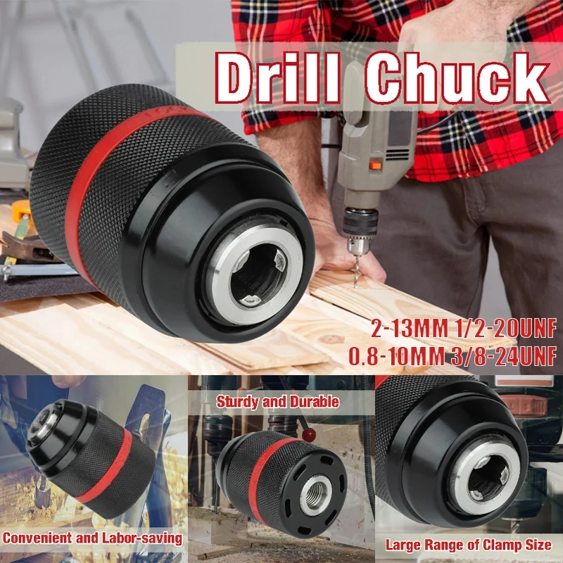 10/13mm Threaded Keyless Metal Drill Chuck, Hex Shank/SDS/Square Quick Grip Adapter, Chuck for Drill Bit Screwdriver Tap&Sockets