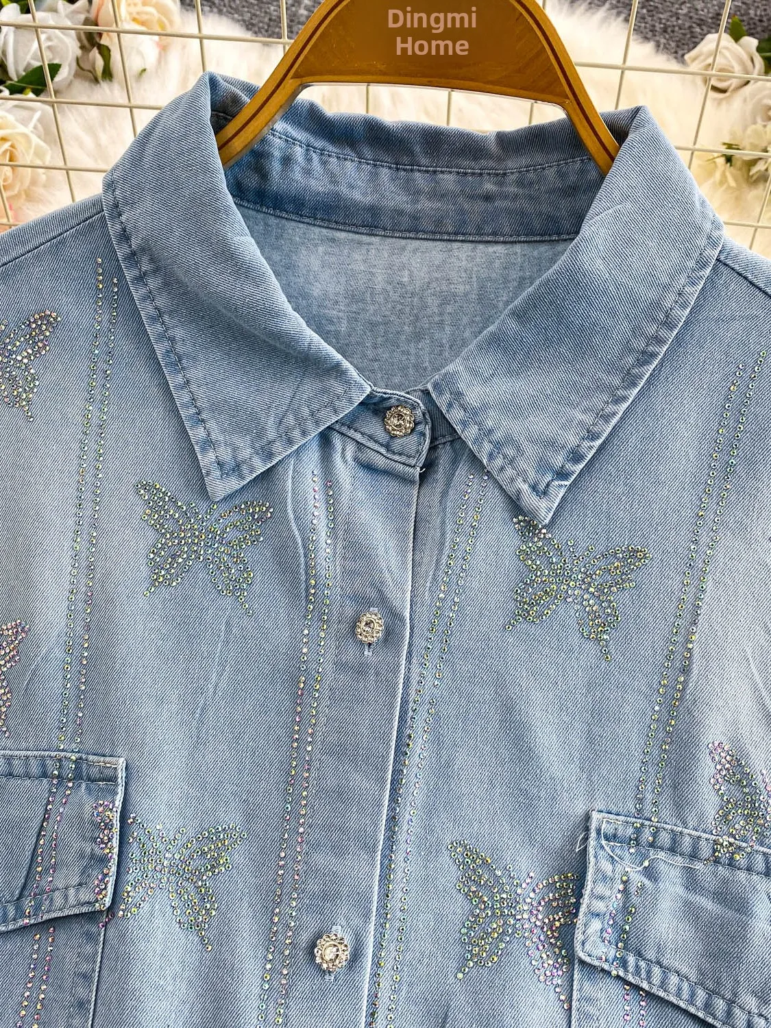 خريف وشتاء فريد من نوعه غير متكرر لتجنيد العمر بأزرار من قماش الدنيم Jaet للسيدات متعدد الاستخدامات ذو ملمس راقي من حجر الراين... #2