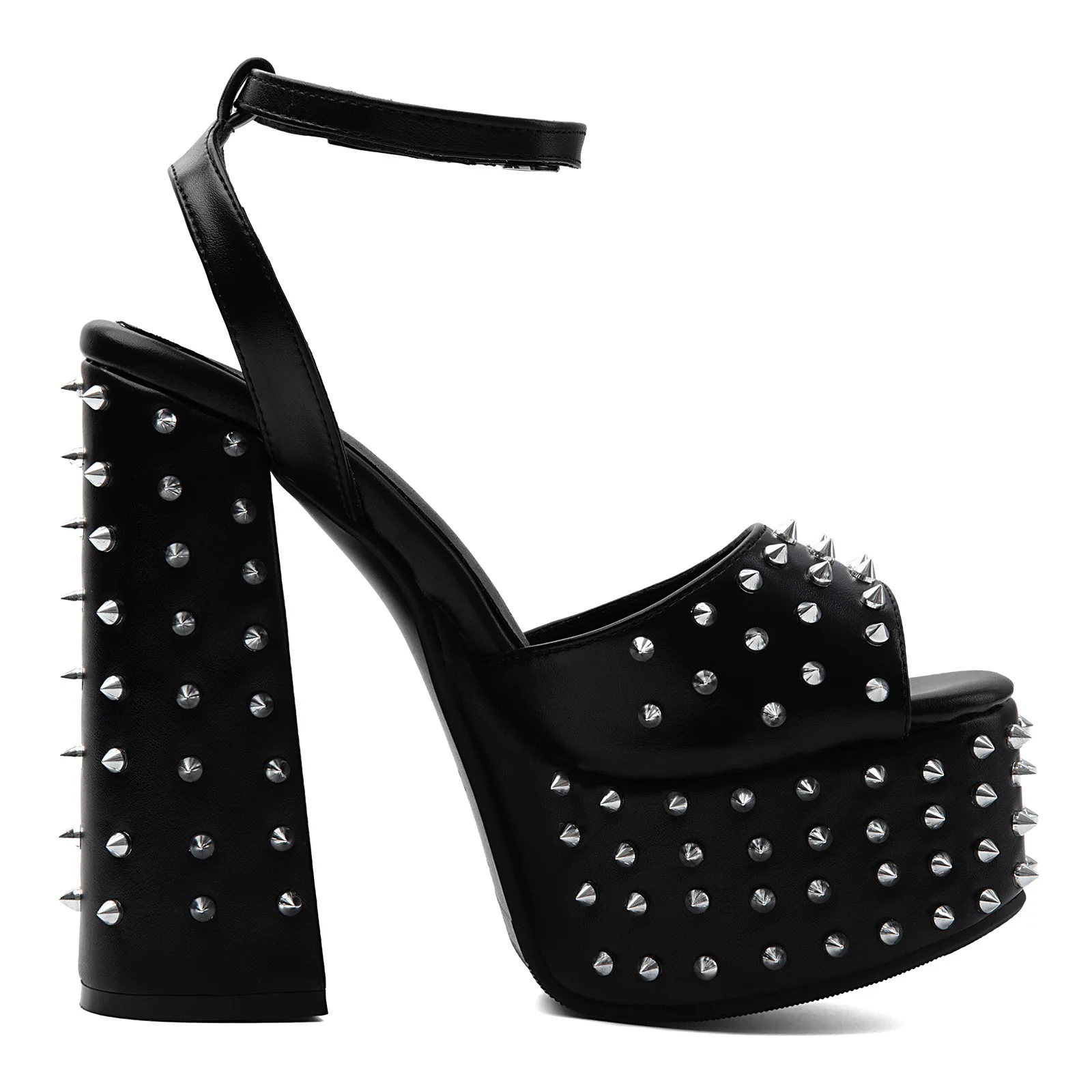2026 Sandals Women Platforms Sandals Gothic Punk Studded Platform Sandals Open Toe Ankle Strap Chunky Block Heel Summer Shoes