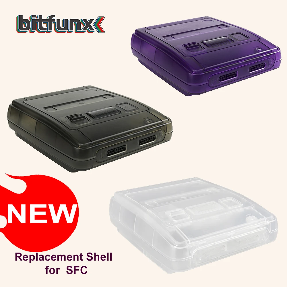 Bitfunx-Caso SFC substituição para Super Game Console, Shell Transparente, Super Console NES