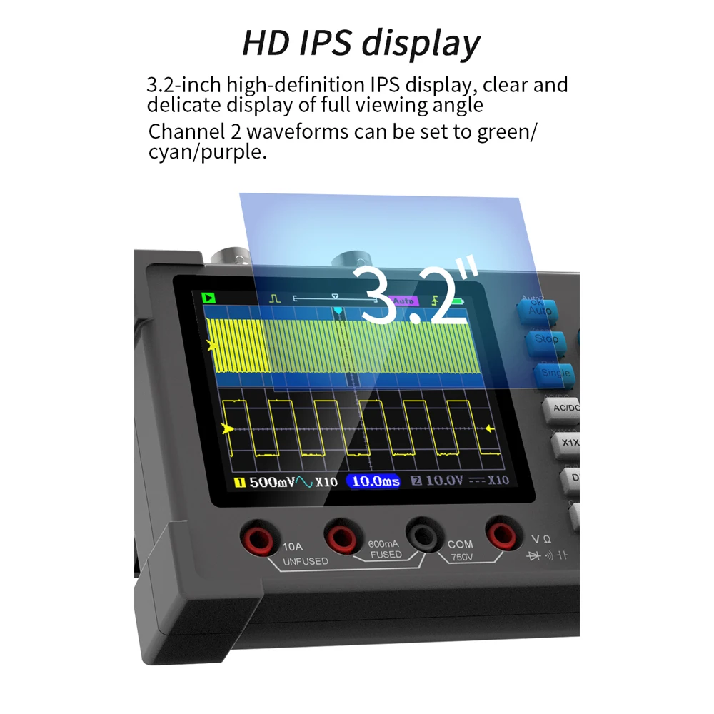 3 In1 Digital Oscilloscope 3.2in IPS Display 250MSa/s Sampling Rate Multimeter Oscilloscope