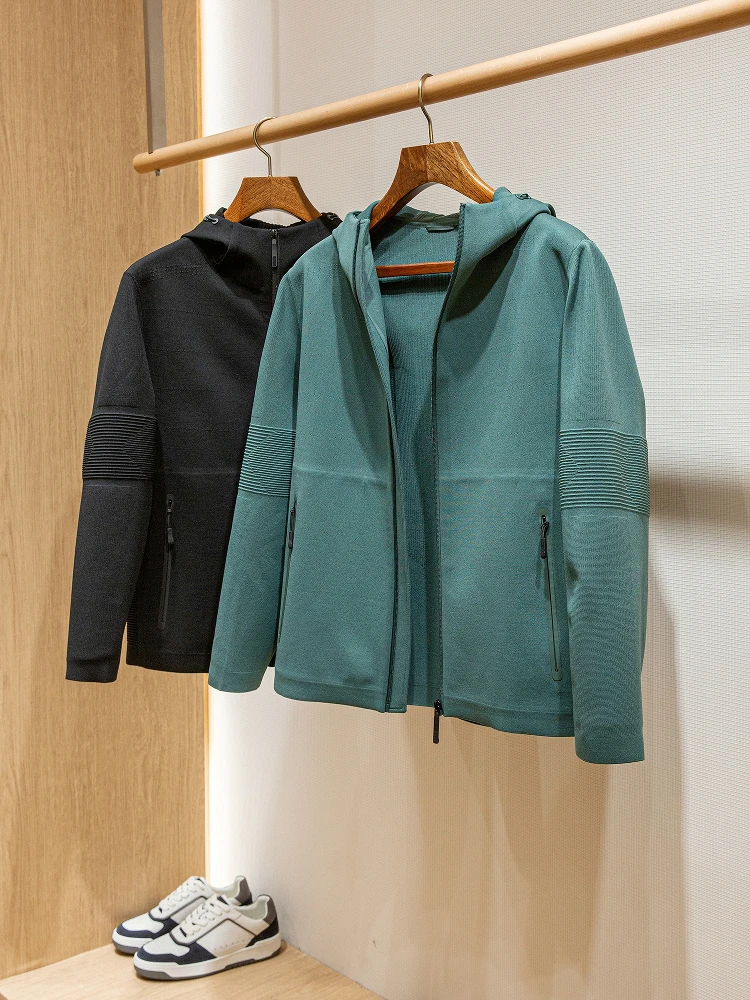 

Men's Outdoor Casual Knitted Fabric Jaet Hooded Coat Spring Faion Urban Stand Fit Long Sve Thin Modern Sle